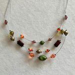 Handmade Beaded Layered Illusion Wire Necklace Orange Green Fall Tiered Boho 15-18.5” Adj Photo 4