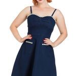 Modcloth [] Dollz & Dames Daisy May Denim Fit & Flare Retro Pinup Dress Sz Medium Photo 0