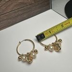 LCI Faux Pearl Bead Charm Hoop Pierced Earrings Gold Tone Signed Photo 2