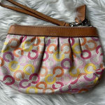 Coach  Wristlet Colorful Pink Op Art Signature Clutch Leather Trim Retro Case Y2K Photo 0
