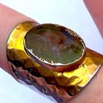 Handmade 7.5 7.75 8 Moss Agate Gem Gemstone Fine Art Ring Solid Metal Plated Gold Filled Hammered Unisex Men Women Oval Cabochon Photo 4
