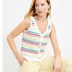 Loft 🆕 Striped Button Sweater Tank in Knit Rainbow Stripe Photo 0