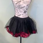 Coquette Black Tulle Short Petticoat Skirt with Floating Petals Women’s Small Photo 0