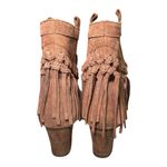sbicca Leather Fringe Western Booties Tan Suede Lined Pull-On Boot Size 7.5 Photo 2