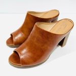 Seven 7 Cognac Brown Mexx Mules Heeled Open Toe Shoes Photo 0