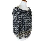 Madewell  100% Silk Boho Peasant Blouse Black Floral Print Long Sleeve Top‎ Small Photo 2