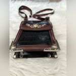 Marc Chantal MC Black Leather Handbag Faux Croc Silver Embossed Accents Vintage Photo 3