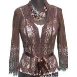 Cache Espresso Brown Sheer Illusion Lace Top Jacket Front Zipper New $158 NWT Photo 1