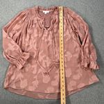 Moon River By the River Rose Pink Gold Metallic Ruffle Floral Blouse Sheer Size Small VNeck Photo 5