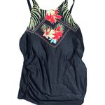 Cacique Swim Plus Non Wire Floral Beaded Tankini Top Black Size 24 Photo 1