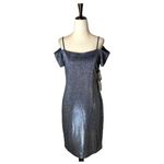 Marina Gunmetal Metallic Silver Cold Shoulder Mini Dress Size S NWT Silver Photo 1