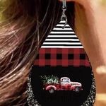 Christmas Farmhouse Truck Double Sided faux earrings Red Photo 0