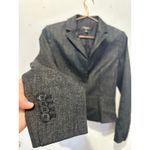 Ann Taylor  Black Charcoal Three Button Front Shoulder Padded Blazer sz 2 Petite Photo 4