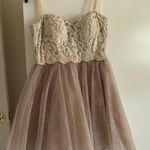 Speekless JUNIORS  SIZE 7 BEIGE DRESS WITH SILVER SPARKLES & BUILT IN BRA & SLIP. LACE STRAPS Photo 0