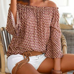 Lascana Berry Multi Printed Off‎ The Shoulder Top Bell Sleeve Boho Size 2 Photo 0