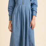 Women's Vintage Dress Denim Floral Embroidered Cottage Peter Pan Collar Western Blue Size 6 Photo 0