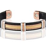 Pure Copper Leather Wrapped Magnetic Bracelet Pain Therapy Cuff Bangle Tri Tone Photo 0