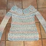 Free People  spring sky crocheted, long sleeve, boat neck, scalloped sweater Photo 4