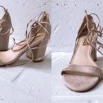 Lipstik Sandals Beige Nude Suede Block Heel Lace Photo 6