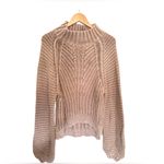 Free People Balloon-Arm Nude Sweater Women Sz Large Heavyweight chunky rib knit Photo 1