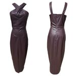 Saylor plum faux leather bodycon halter midi dress Sz small Photo 2