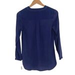 New Nexx York Womens Split V Neck Hi Low Silk Blouse Top Navy Patrion XS NWT Blue Photo 2