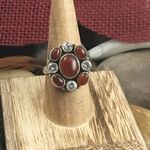 Sterling Carnelian and CZ sterling silver ring 8 Orange Photo 4