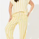 Torrid  Pull On Wide Leg Striped Linen Blend Pants Women 1R XL Yellow White Beach Photo 0