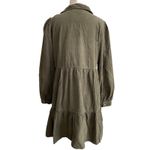 ZARA  Olive Green Tiered Mini Dress Corduroy Collared Long Sleeve – Size M Photo 3