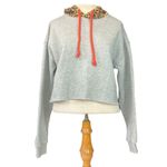 𝅺celestial Bodiez Gray Leopard Print Hooded Cropped Sweatshirt Size Medium Gray Photo 1