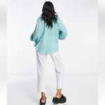 Free People  high neck woven blouse in turquoise blue large Photo 3