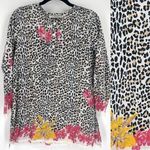 Graham Kandiah Leopard Print Floral 100% Cotton Tunic Top Resort Coverup Size S White Photo 1