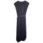 CAbi Disco Two Toned Solid Polka Dot VNeck Midi Length Wrap Dress in Navy/White Photo 9