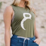 Zyia  Active Tank Top Green Moon Kettlebell Graphic Muscle Tee Workout Shirt Photo 0