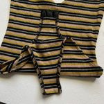 Topshop  Metallic Striped Ribbed Bodysuit Size 4 | Gold Pink Black V-Neck One Pie Photo 5