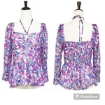 French Connection  Floral Halter Peplum Top Smocked Pink Purple Size Large New‎ Photo 1