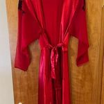 Natori  Red Long Robe With Black Lace At Shoulders On Sleeves Sexy Vintage Large Photo 0