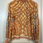 Bohme  High Neck Puff Sleeve Glamourous Gold Elegant Blouse Small EUC #0985 Photo 0