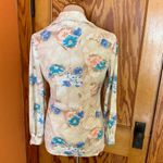 Vintage 70s floral polyester disco shirt Tan Size M Photo 12