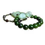 Beaded Jade Green Rosette Stretch Elastic Bracelet Trio Boho Bohemian Hippie Photo 4