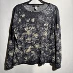 Jones New York Y2K Black Floral Sequin Top Long Sleeve Fairy Grunge Whimsigoth Boho Womens XL Photo 1