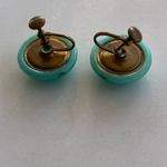 Vintage 1960s Lucite Moonstone Screw Earrings Aqua Green Half Dome Button ClipOn Blue Photo 11