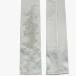 White Floral Embroidered Satin Fingerless Bridal Gloves Photo 1