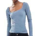 Free People Have It All Square Neck Long Sleeve XS/S Slate Blue $58 Retail NWOT Photo 0