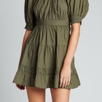 Ulla Johnson  Celia Dress Army Green Puff Sleeve Mini Size 10 Cottagecore Photo 0