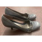 Nine West Vintage Y2K Leather Buckle Kitten Heels Gray Square Toe Pumps 8.5 M Photo 1