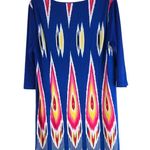 Magic Womens Blue Pink Ikat Print Tunic Shirt Shift Dress 3/4 Sleeve Size 3X Photo 1