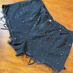 SHEIN Curve Black Studded Denim Shorts Raw Hem‎ Distressed Cutoff Size 1XL Photo 0