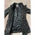 Vince Camuto Black Hooded Parka Jacket Quilted Cinch Waist Long Coat Size M Photo 1
