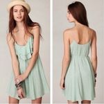 Free People  Flutter Away Green Stripe Ruffle‎ Dress Size S Photo 1